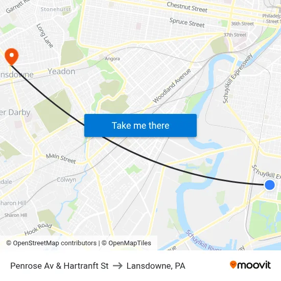 Penrose Av & Hartranft St to Lansdowne, PA map