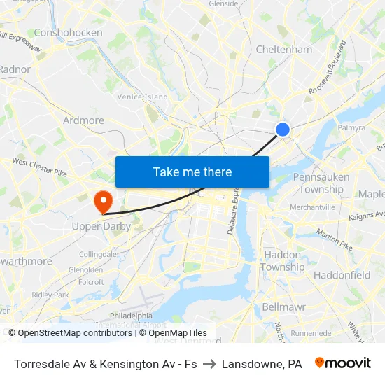 Torresdale Av & Kensington Av - Fs to Lansdowne, PA map