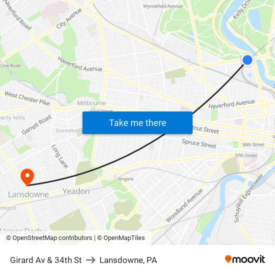 Girard Av & 34th St to Lansdowne, PA map