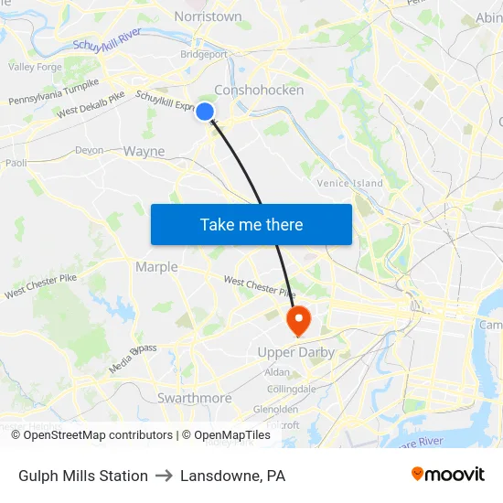 Gulph Mills Station to Lansdowne, PA map