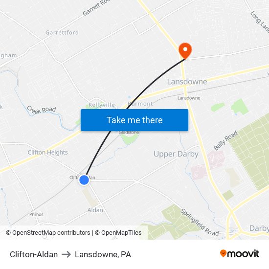 Clifton-Aldan to Lansdowne, PA map