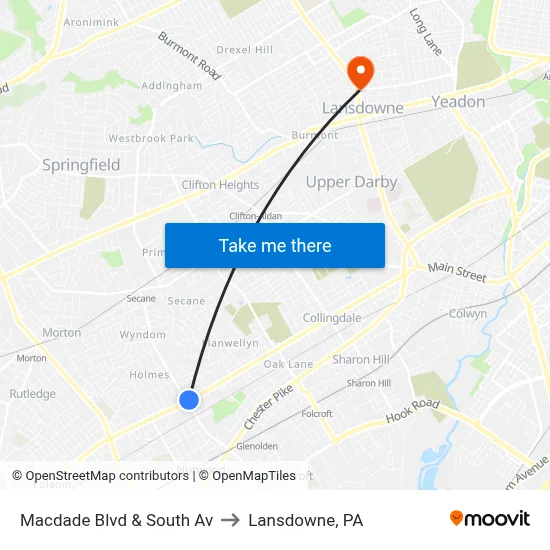 Macdade Blvd & South Av to Lansdowne, PA map