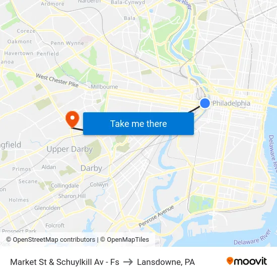 Market St & Schuylkill Av - Fs to Lansdowne, PA map