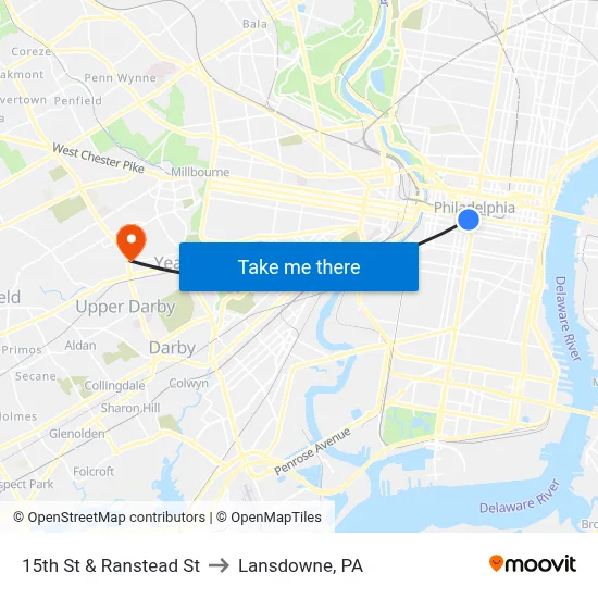 15th St & Ranstead St to Lansdowne, PA map