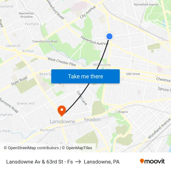 Lansdowne Av & 63rd St - Fs to Lansdowne, PA map