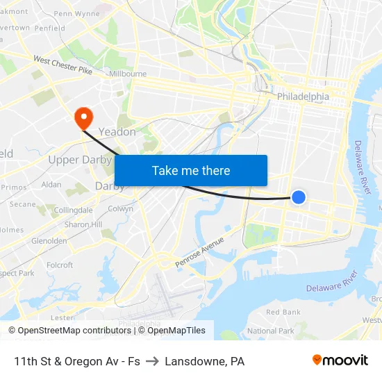 11th St & Oregon Av - Fs to Lansdowne, PA map