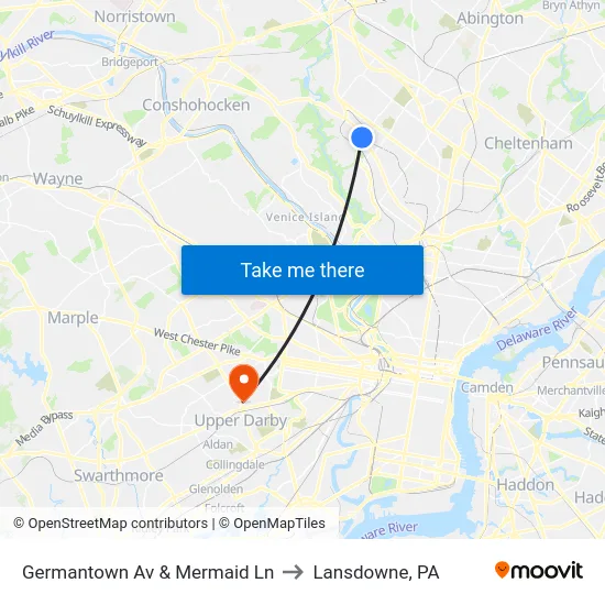 Germantown Av & Mermaid Ln to Lansdowne, PA map