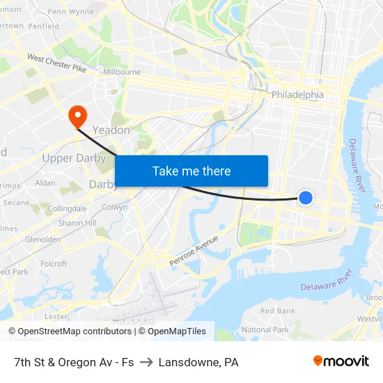 7th St & Oregon Av - Fs to Lansdowne, PA map