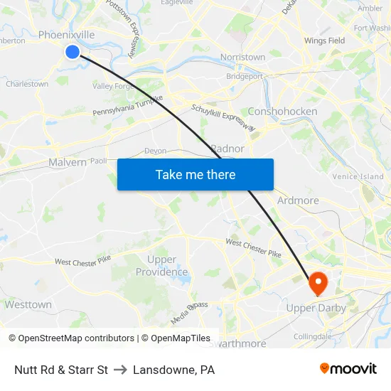 Nutt Rd & Starr St to Lansdowne, PA map