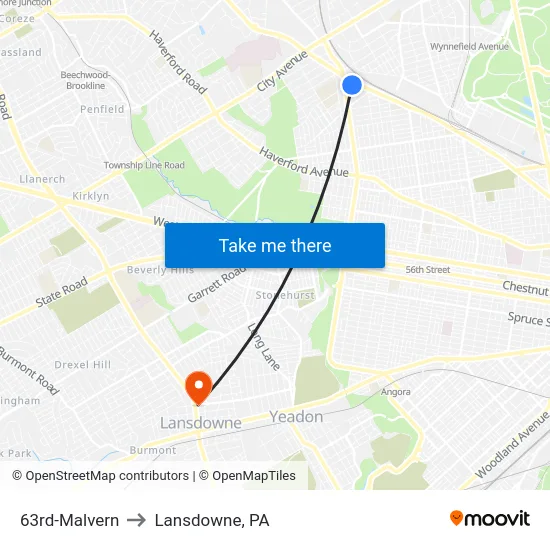 63rd-Malvern to Lansdowne, PA map