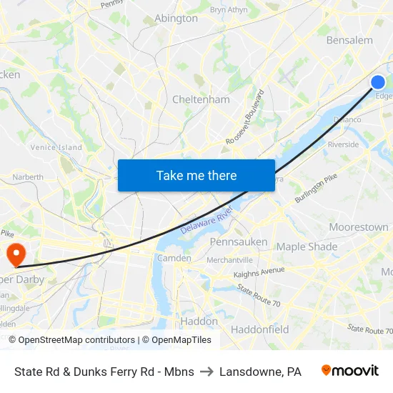State Rd & Dunks Ferry Rd - Mbns to Lansdowne, PA map