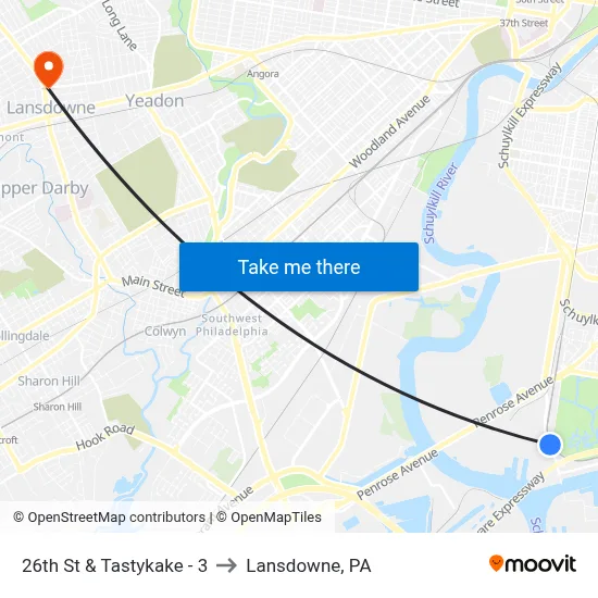 26th St & Tastykake - 3 to Lansdowne, PA map
