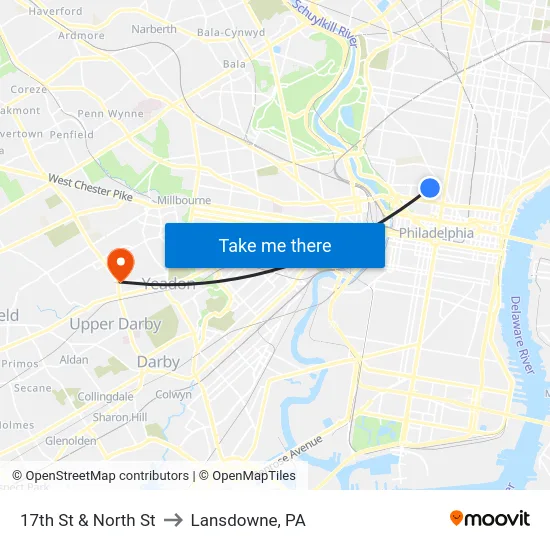 17th St & North St to Lansdowne, PA map
