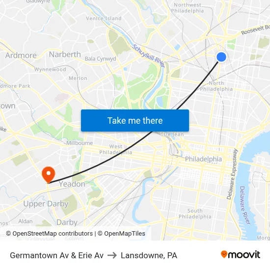 Germantown Av & Erie Av to Lansdowne, PA map