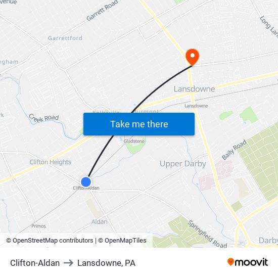 Clifton-Aldan to Lansdowne, PA map