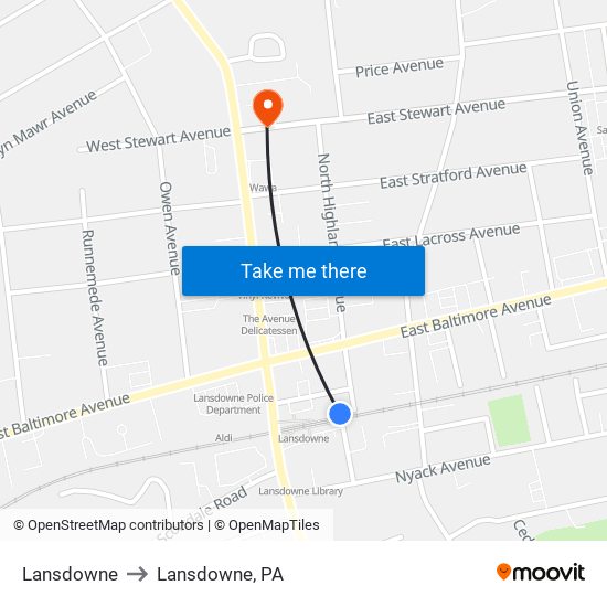 Lansdowne to Lansdowne, PA map