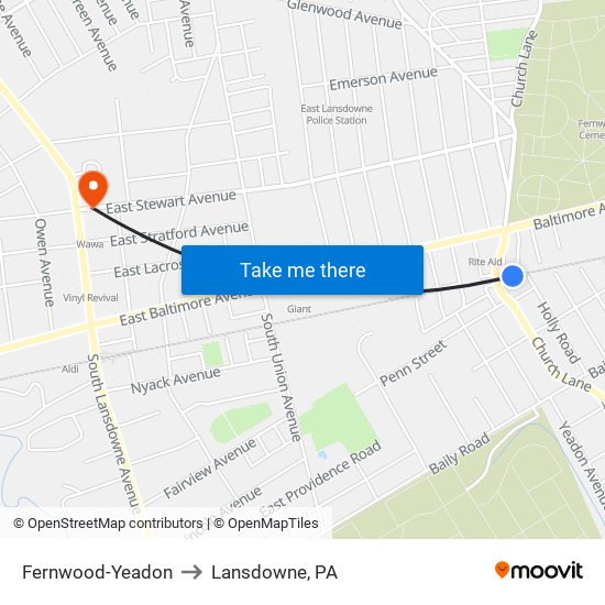 Fernwood-Yeadon to Lansdowne, PA map
