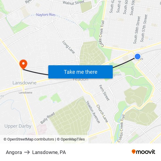 Angora to Lansdowne, PA map