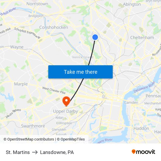 St. Martins to Lansdowne, PA map