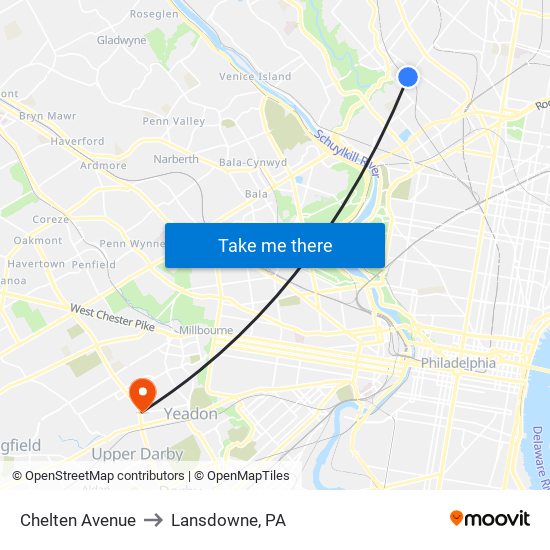 Chelten Avenue to Lansdowne, PA map