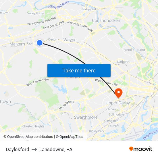 Daylesford to Lansdowne, PA map