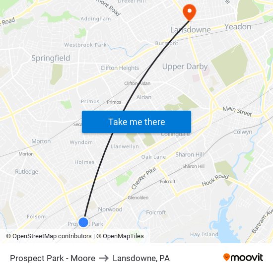 Prospect Park - Moore to Lansdowne, PA map