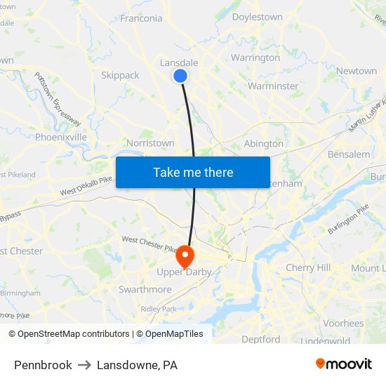 Pennbrook to Lansdowne, PA map