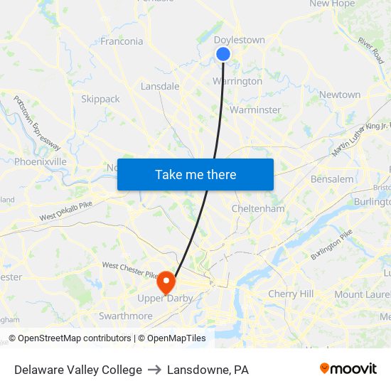 Delaware Valley College to Lansdowne, PA map