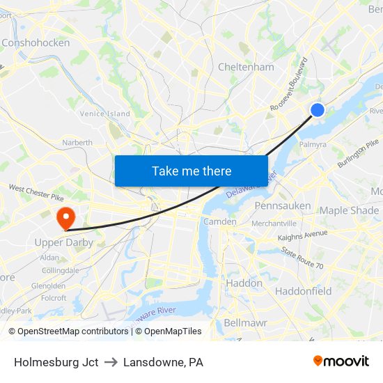 Holmesburg Jct to Lansdowne, PA map