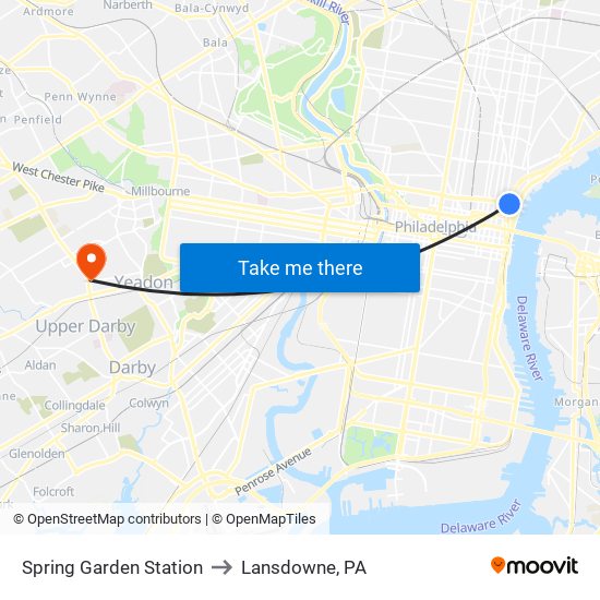 Spring Garden Station to Lansdowne, PA map