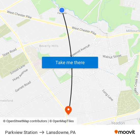 Parkview Station to Lansdowne, PA map