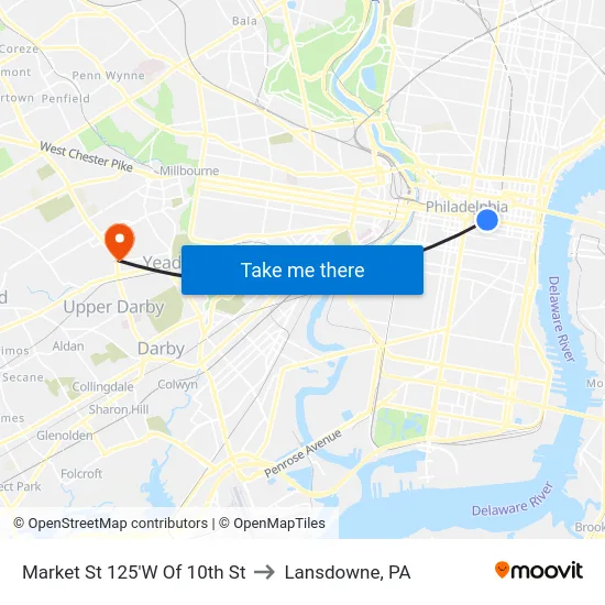 Market St 125'W Of 10th St to Lansdowne, PA map