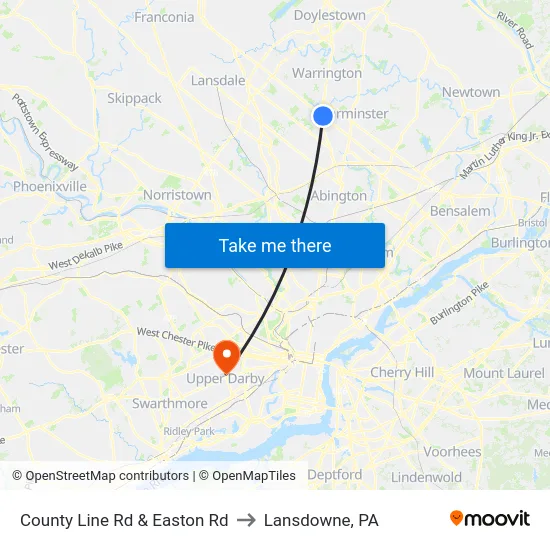 County Line Rd & Easton Rd to Lansdowne, PA map