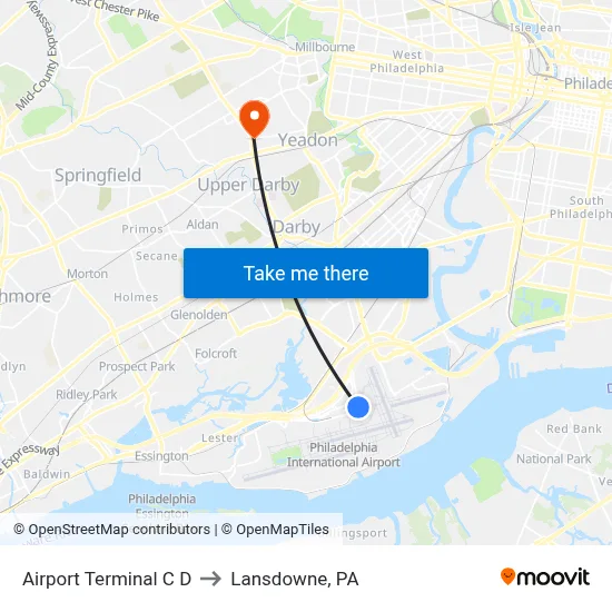 Airport Terminal C D to Lansdowne, PA map