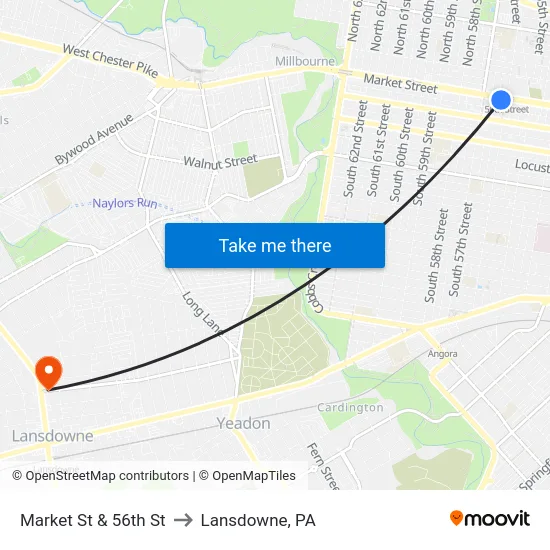 Market St & 56th St to Lansdowne, PA map