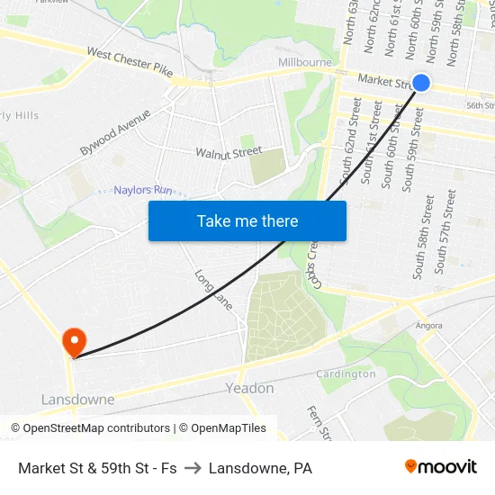 Market St & 59th St - Fs to Lansdowne, PA map