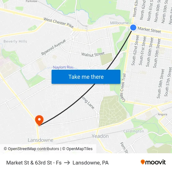 Market St & 63rd St - Fs to Lansdowne, PA map