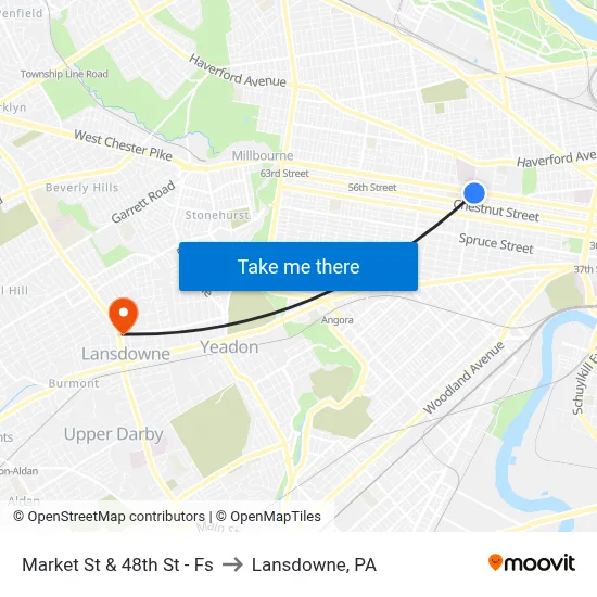 Market St & 48th St - Fs to Lansdowne, PA map