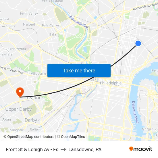 Front St & Lehigh Av - Fs to Lansdowne, PA map