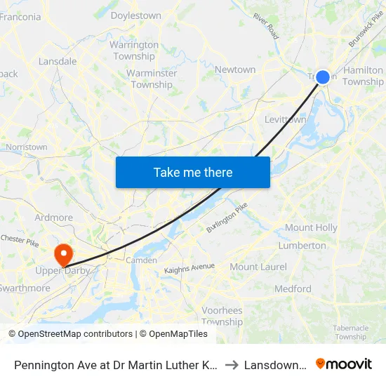Pennington Ave at Dr Martin Luther King Jr Blvd to Lansdowne, PA map