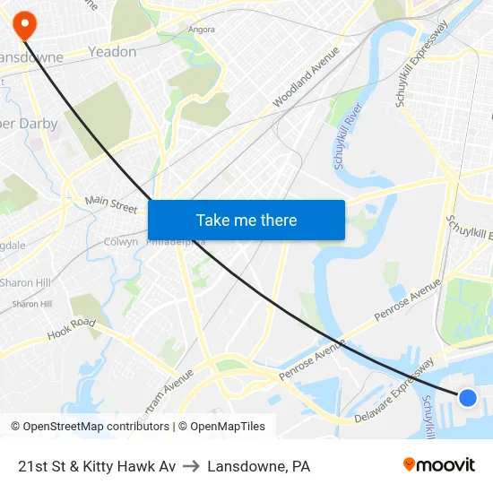 21st St & Kitty Hawk Av to Lansdowne, PA map