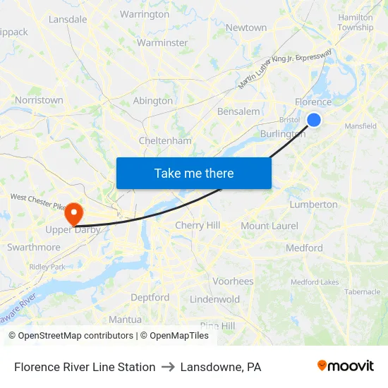 Florence River Line Station to Lansdowne, PA map