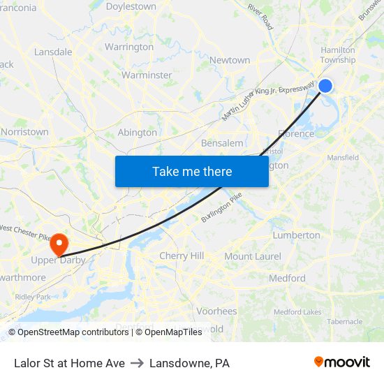 Lalor St at Home Ave to Lansdowne, PA map