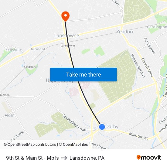 9th St & Main St - Mbfs to Lansdowne, PA map