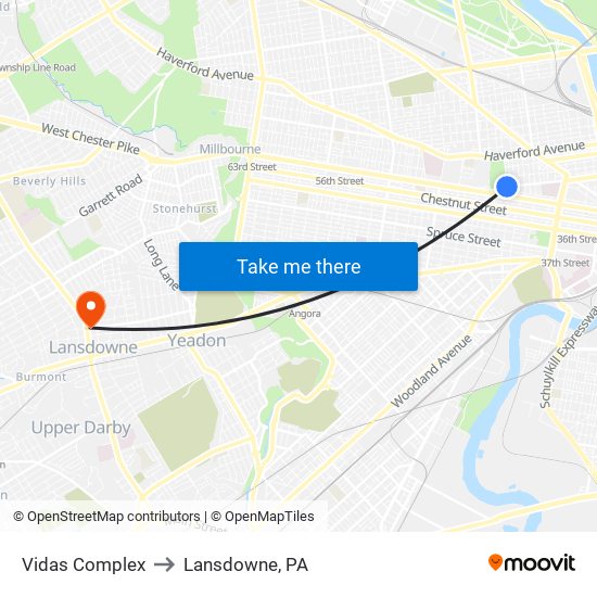 Vidas Complex to Lansdowne, PA map