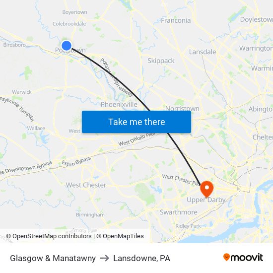 Glasgow & Manatawny to Lansdowne, PA map