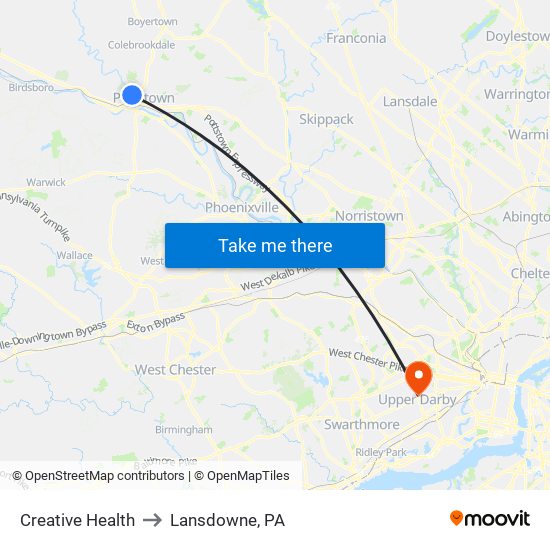 Creative Health to Lansdowne, PA map