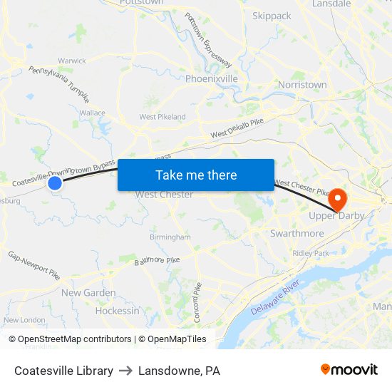 Coatesville Library to Lansdowne, PA map