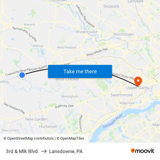 3rd & Mlk Blvd. to Lansdowne, PA map