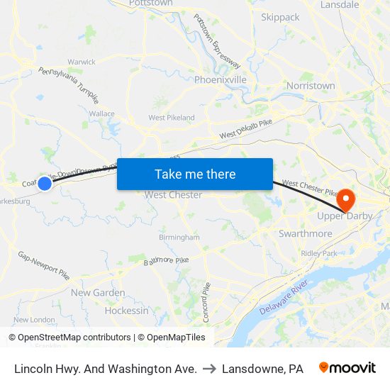 Lincoln Hwy. And Washington Ave. to Lansdowne, PA map